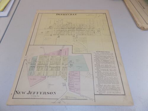 1875 Antique Map  / Harrison Co, OH  / TOWNS OF DEERSVILLE, NEW JEFFERSON Ohio - Picture 1 of 1