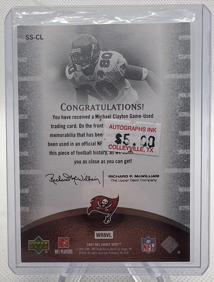 Michael Clayton Upper Deck 2007 NFL Sweet Spot # SS-CL A1 - Image 2 of 2