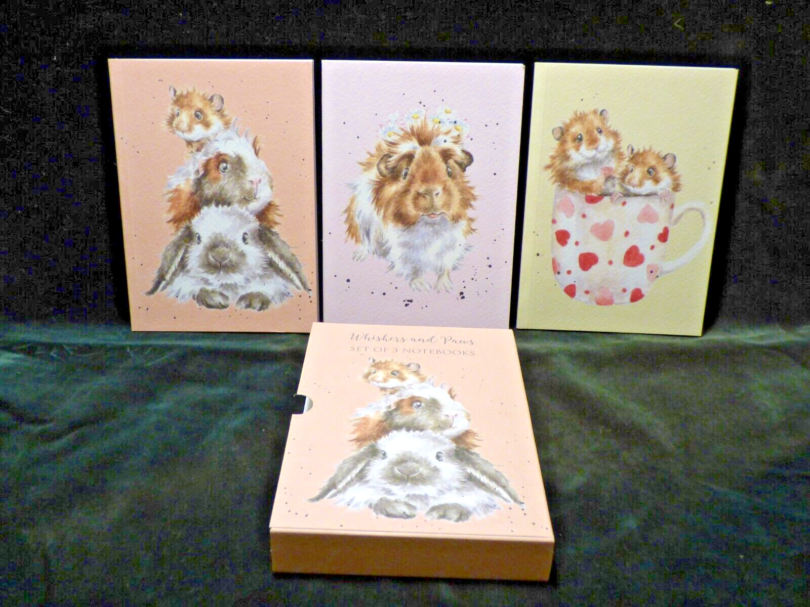 WRENDALE Set of 3 notebooks ""WHISKERS AND PAWS"" guinea pigs, hamster, mouse