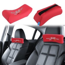 2pcs Jdm Mugen Embroidery Red Leather Car Neck Rest Pillow Headrest Cushion