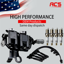 OEM Ignition Coil & 4X Iridium Spark Plugs & 4X Wires For Hyundai Kia 2.0L UF419