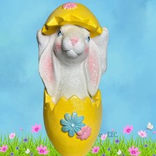 Easter Bunny in Yellow Egg Resin Figurine Outdoor Indoor 18 inches GRC