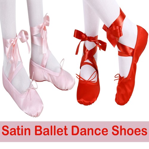 Satin Ballet Shoes with ribbons Ballet Dance shoes Split sole For Kids