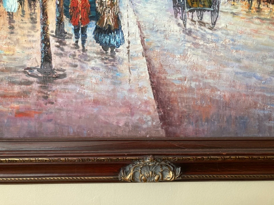 P. Sanchez Signed Victorian Era Paris Street Scene 48”x 36” Oil Painting Framed  - Image 4 of 4