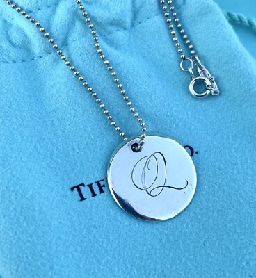 Tiffany Letter Script Alphabet Q Round Circle Disc Charm Ball