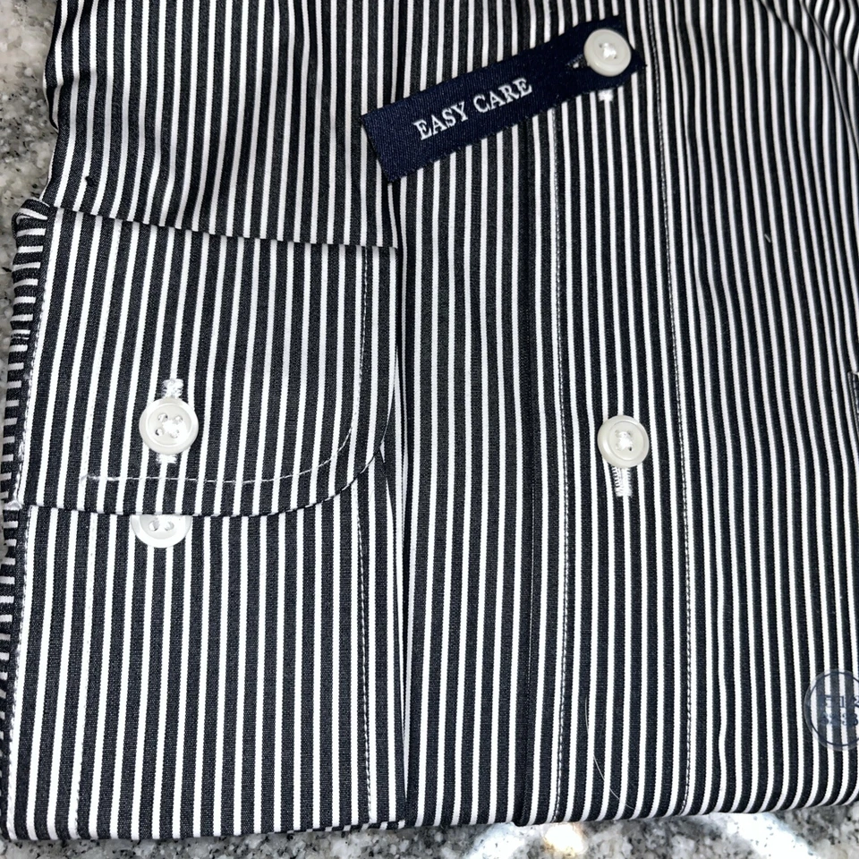 Camisa de vestir para hombre American Living Easy Care manga larga a rayas negras y azules Foto 2 de 4
