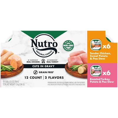 Nutro Cuts in Gravy Natural, Grain-Free Wet Dog Food Variety Pack 12 Pack 3.5Oz