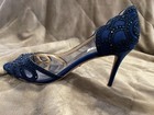 Badgley Mischka Shoes Size 7.5 Blue Peep-Toe Pumps Heels Satin Embellished — photo 6