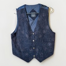 Vintage Agapo Collection Genuine Leather Vest Womens L Blue Button Front Western