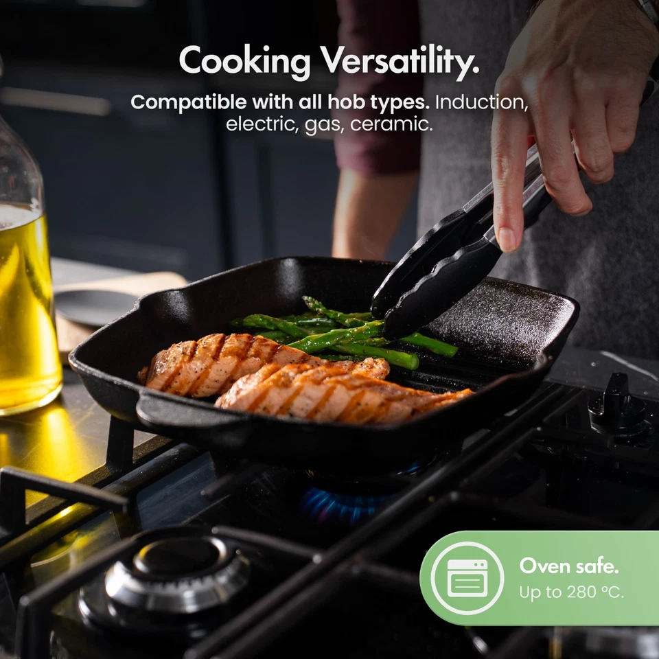 Cast Iron Griddle Pan, 10" Pre-seasoned Non-stick Frying Pan, Vonshef - Image 4 of 4