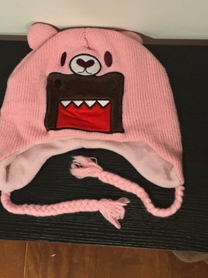 RARE 2011 PINK DOMO KUN BEAR Beanie Winter Trapper Hat One Size