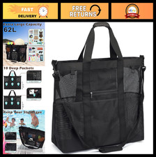 Large Mesh Beach Bag for Women - Sandproof Pool Tote with Zipper Pocket, Travel