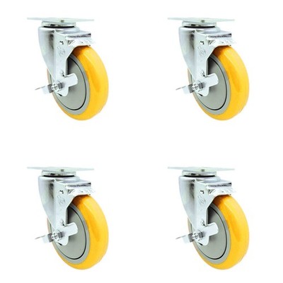 5 Inch Yellow Polyurethane Wheel Swivel Top Plate Caster Set with Brake SCC