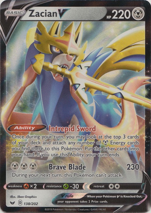 Holo Zacian V 138/202 Ultra Rare SWSH01: Sword & Shield Base Set
