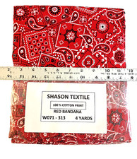 RED COTTON BANDANA PAISLEY PRINT FABRIC 44"WIDE LOT of 4 YARDS