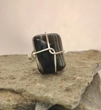 Agate Pillow Bead Wire Wrapped In Sterling Silver Ring S-4