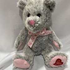 Celebrate Gray Bear Stuffed Animal Plush Valentine Heart On Foot Good Condition