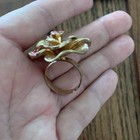 Flower Rhinestone Statement Ring Gold Tone Pink Rose Adjustable — photo 4