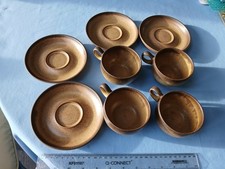 Denby Romany Stoneware Cups Saucers Set of 4 Drip Glaze Pottery Ex Con Vintage