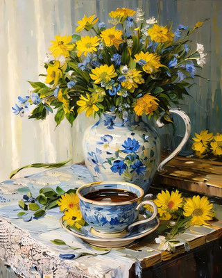 Paint by Numbers Kit for Adults Beginner, Vintage Flowers Vase Easy Adult Paint