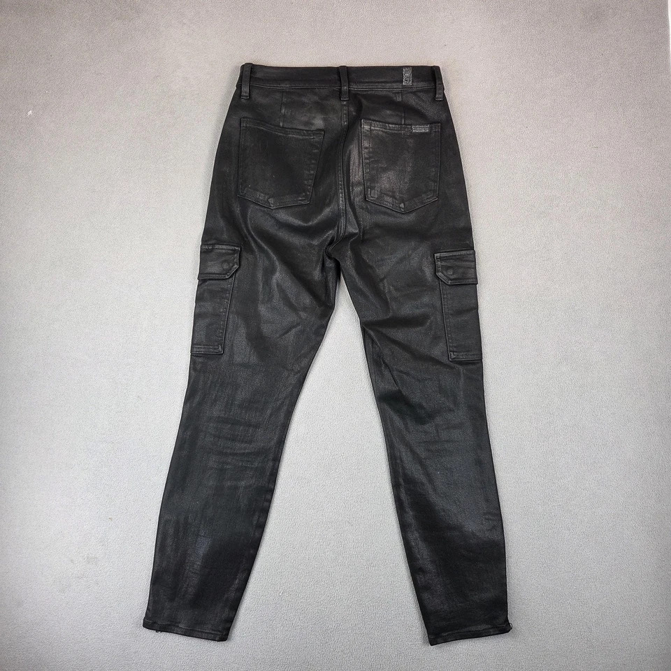 7 For All Mankind Pants Womens 26x29 Black Coated Cargo Skinny High Ankle Zip - Image 2 of 4