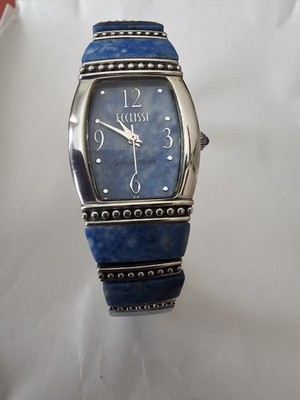 Ecclssi 925 Silver Case & links With Lapis Stone Inlay Bracelet Vintage Unisex