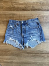 Levi s Premium Distressed Cutoff Denim Ripped Blue Shorts Size 27