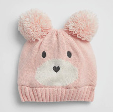GAP BABY GIRL BEAR POM BEANIE HAT NWT SMALL/MEDIUM MEDIUM/LARGE N5