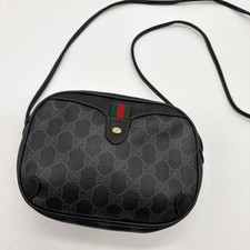 GUCCI Sherry Line Vintage Black Leather PVC Shoulder Bag Crossbody Authentic