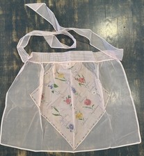 New Vintage Handmade Apron Sheer Pink Floral Details Flowers Cooking Baking