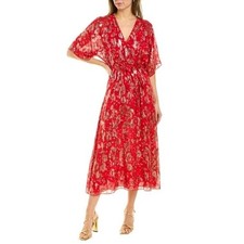 ba&sh Red & Gold Metallic Silk-Blend Floral M...