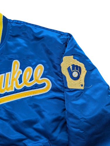 Vintage Milwaukee Brewers MLB Varsity Baseball Jacket - Starter - Blue - Large - Picture 8 of 12