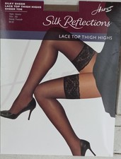 Hanes Silk Reflections NEW WideLaceTopThighHighs Stockings Barely There SizeAB