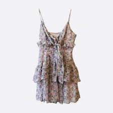 Peach Love California Floral Mini Spaghetti Strap Dress Size Med Ruffles Tie New