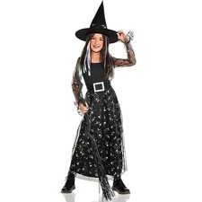 Kids Celestial Witch Dress Hat Costume Set, Medium 8-10, Halloween Outfit