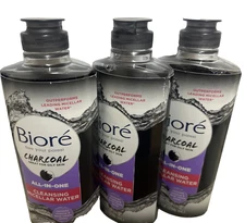 Biore Charcoal Oil Free Cleansing Micellar Water Cleanser Makeup Remover 3 Pack