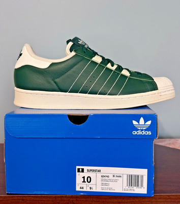 New Vintage-inspired Adidas Superstar shoes 'Team Dark Green leather' in Size 10
