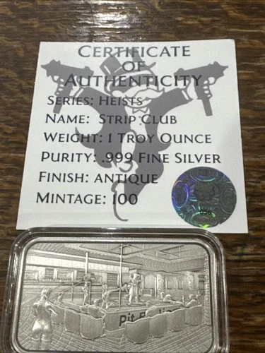 Pit Bull Mint Strip Club Series Heists Antique Finish 1 Oz Silver Bar