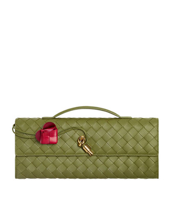 BOTTEGA VENETA $3600 Andiamo Matcha/Lipstick Top Handle Clutch New & Authentic