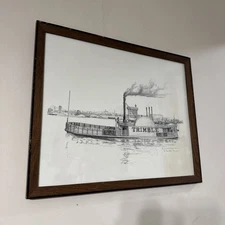 Vintage J. Franklin Brown Glass Framed Print “Trimble” 1968 21.5x17.5”