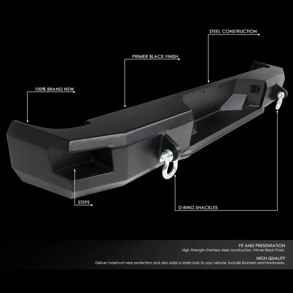 FOR 07-13 TOYOTA TUNDRA HEAVY DUTY STEEL REAR STEP BUMPER FACE BAR W/D-RINGS - Image 2 of 4