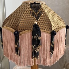 Victorian Downton Abbey Traditional Gold Black Velvet Fringe Bead Lampshade 35CM