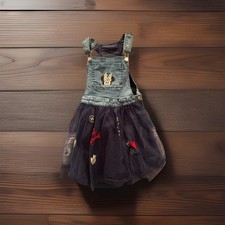 Disney Minnie Mouse Jean overall dress with mesh skirt 6x Y2K embroidered Stitch