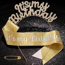 It's My Birthday Headband Birthdays Sash Rhinestone Birthday Hair Accessories...