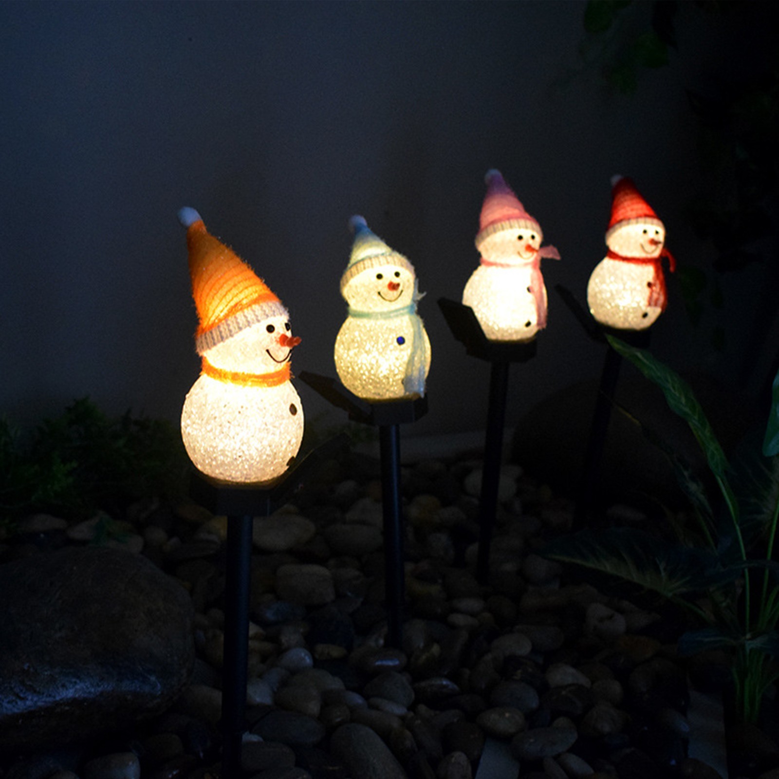 Solar Snowman Stake Light Decoration Waterproofing Outdoor Xmas Pathway Light Fo