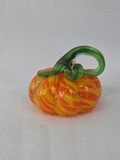      Hand-Blown Art Glass Small Pumpkin Orange Mini Halloween Decoration Decor