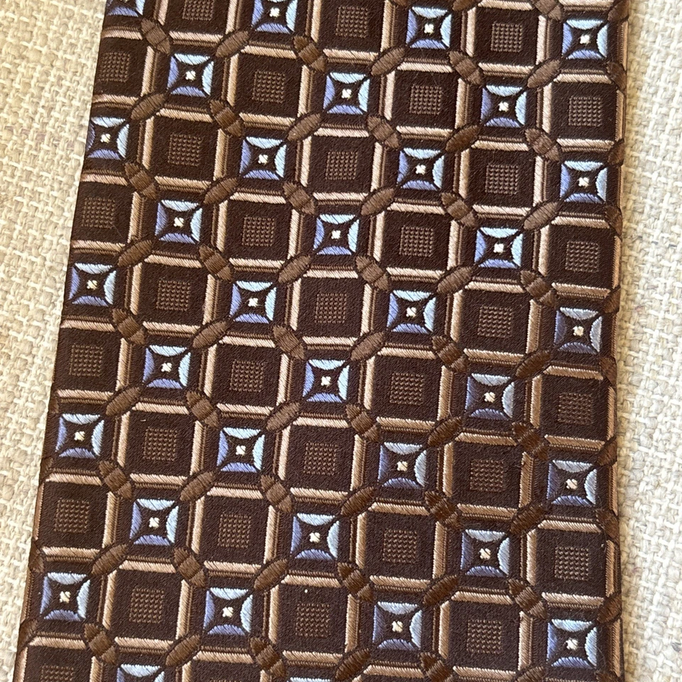 "Corbata para hombre Joe Joseph Abboud azul seda marrón cuadrada bronceada hecha en EE. UU. 57"" 3,5""" Foto 2 de 4