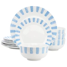 Gibson Home Pacific Waves 12 Piece Round Ceramic Dinnerware Set In Blue