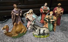 Vintage 7" Italian Nativity Set Christmas 7 Pcs Paper Mache  Circa 1950's 