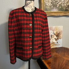 Vintage 90s Pendleton Women's Red And Black Plaid Blazer, 14.0, Wool Jacket